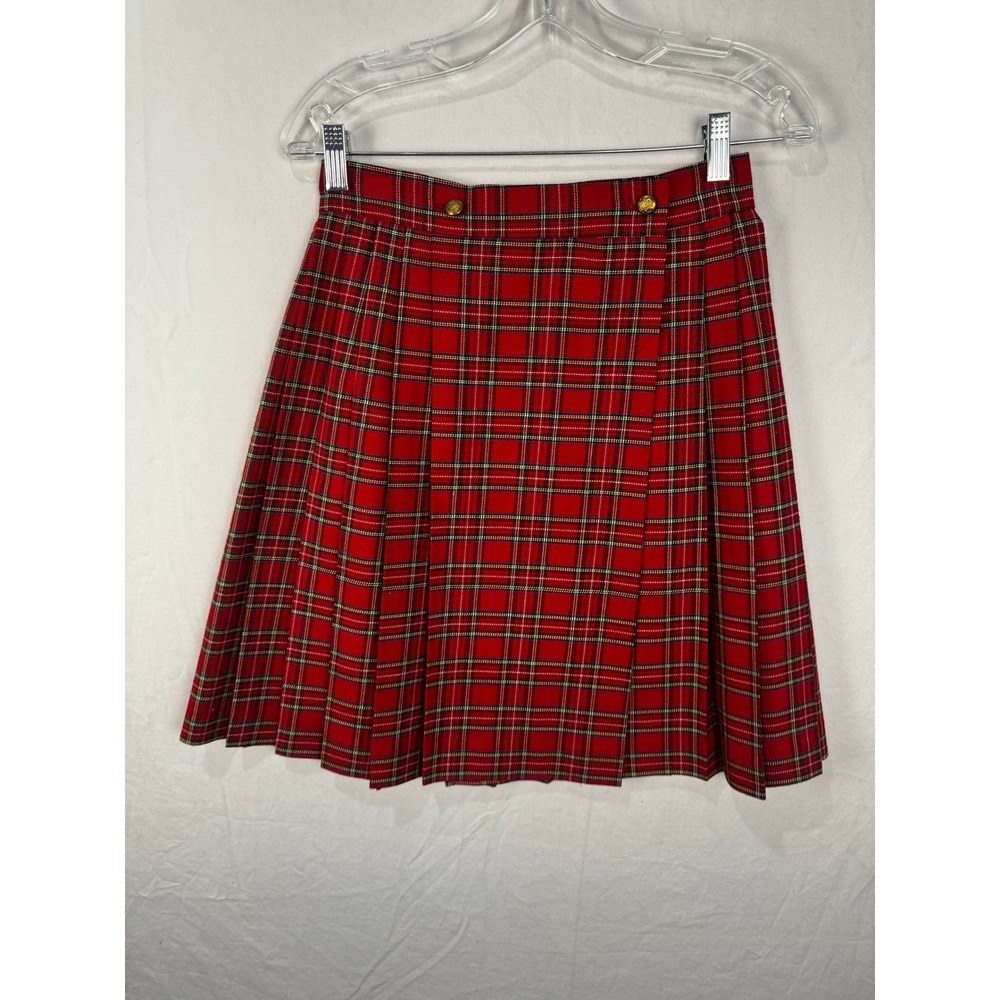 Vintage Michele Red Tartan Plaid Pleated Small Mini Skirt 8 Made in USA Preppy - Picture 7 of 9